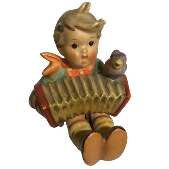 Vintage Goebel Hummel Lets Sing Figurine Boy With Accordion & Bird 1938 - Picture 1 of 6
